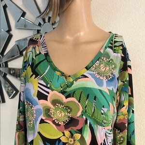 Attitudes by Renee Tropical Hawaiian Floral Dress, full stretch, 2-pocket,size L